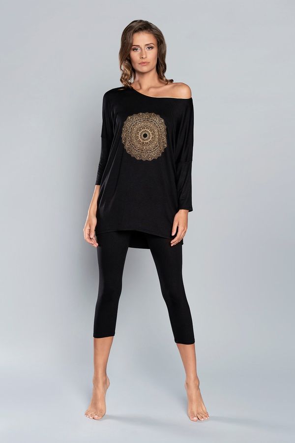 Italian Fashion Pyjamas Mandala 3/4 sleeve, 3/4 legs - black