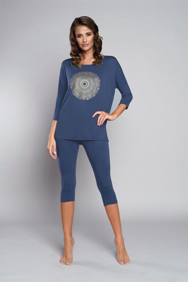 Italian Fashion Pyjamas Mandala 3/4 sleeve, 3/4 legs - dark blue