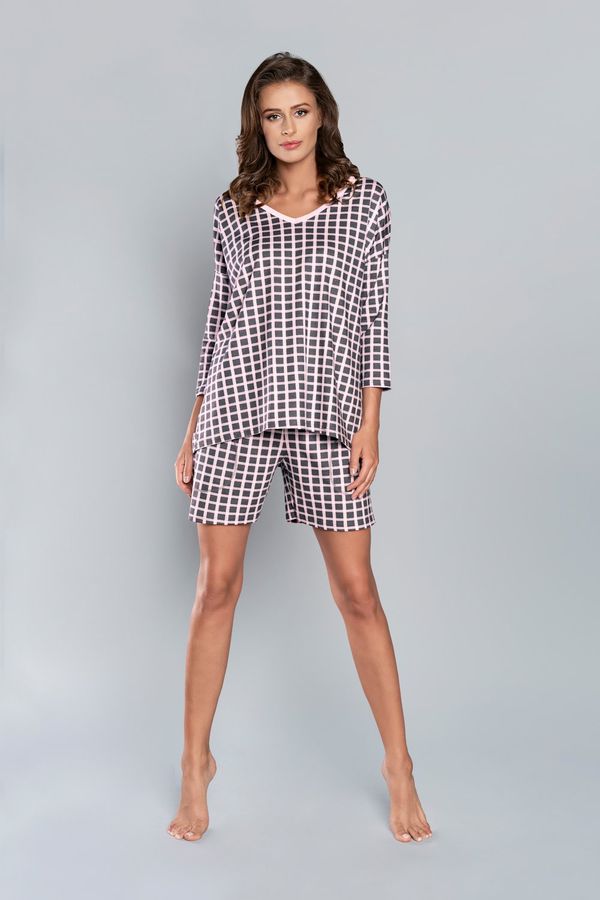 Italian Fashion Pyjamas Savitri 3/4 sleeve, short leg - print/pink
