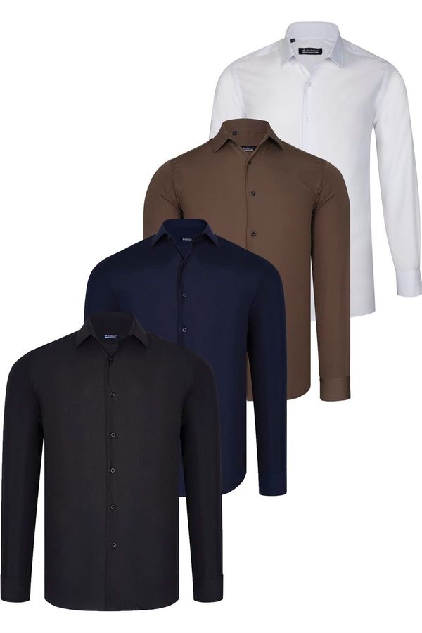 dewberry QUAD SET G726 DEWBERRY SHIRT-BLACK-WHITE-NAVY BLUE-BROWN