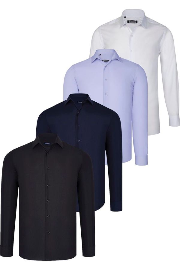 dewberry QUAD SET G726 DEWBERRY SHIRT-BLACK-WHITE-NAVY BLUE-LILAC