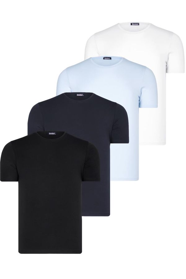 dewberry QUAD SET T8569 DEWBERRY BIKE COLLAR MENS T-SHIRT-BLACK-WHITE-NAVY BLUE-BLUE