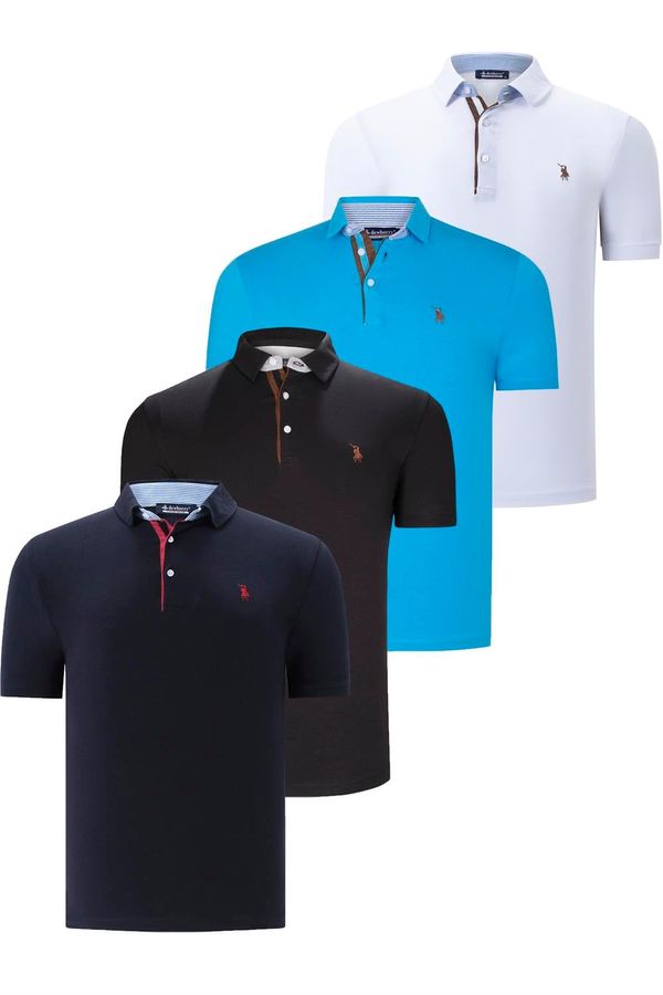 dewberry QUAD SET T8582 DEWBERRY MENS T-SHIRT-BLACK-WHITE-NAVY BLUE-DARK TURQUOISE