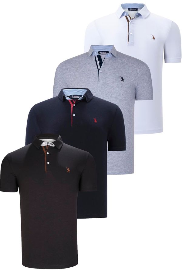 dewberry QUAD SET T8582 DEWBERRY MENS T-SHIRT-BLACK-WHITE-NAVY BLUE-GREY