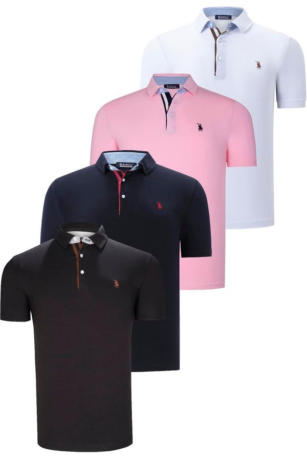 dewberry QUAD SET T8582 DEWBERRY MENS T-SHIRT-BLACK-WHITE-NAVY BLUE-PINK