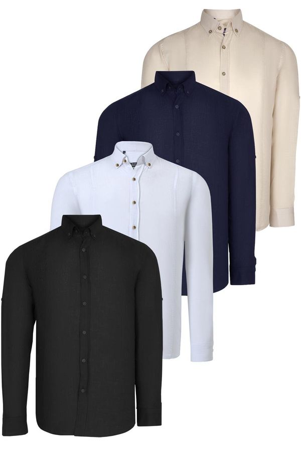 dewberry QUADRUPLE SET G721 DEWBERRY MEN'S SHIRT-BLACK-WHITE-NAVY-BEIGE