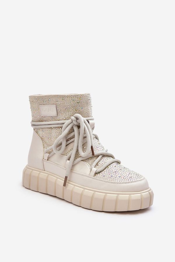 GOE Quilted Snow Boots Embellished with Rhinestones Women's GOE