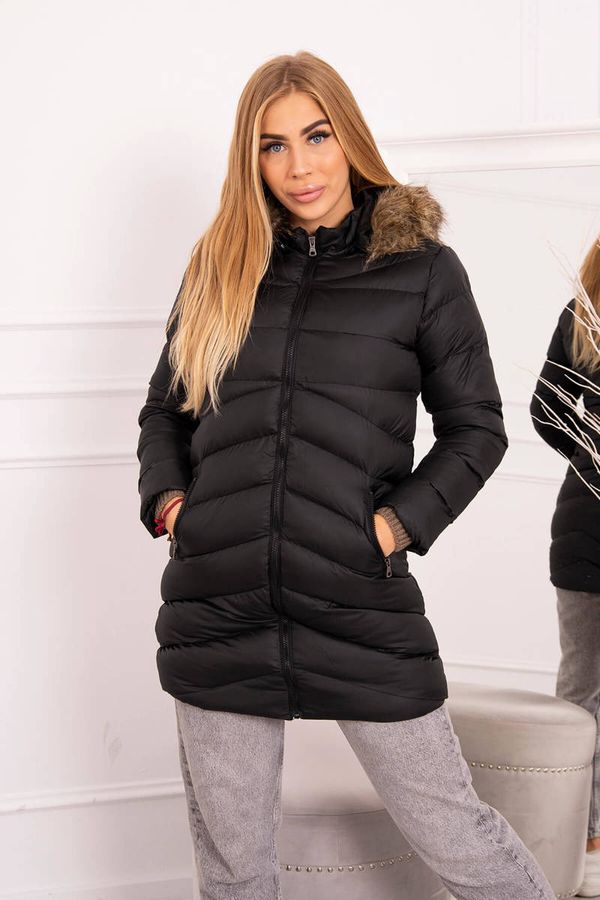 Kesi Quilted winter jacket with hood and fur black