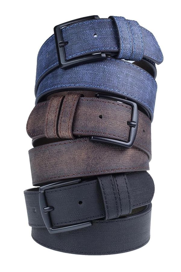 dewberry R0928 Dewberry Set Of 3 Mens Belt For Jeans And Canvas-BLACK-BROWN-NAVY