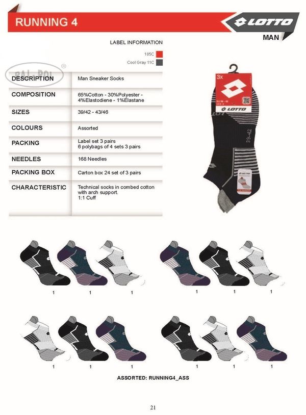 Raj-Pol Raj-Pol Man's 3Pack Socks M Lotto Running