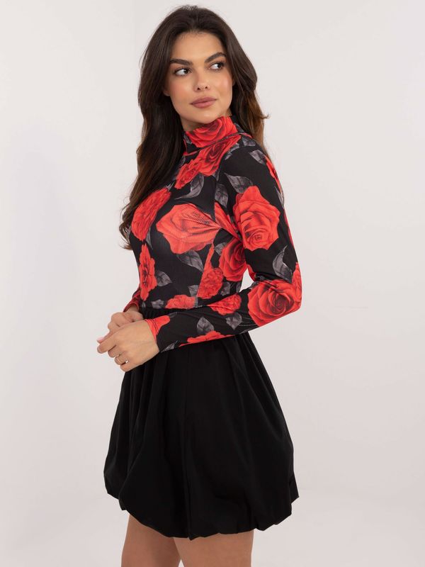 Fashionhunters Red and Black Floral Cocktail Mini Dress