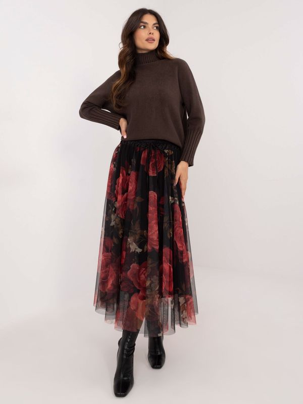 Fashionhunters Red and black midi tulle skirt