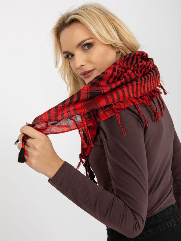 Fashionhunters Red and black scarf with fringe