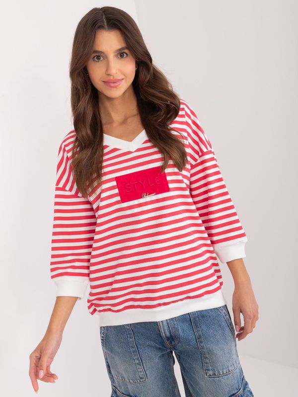 Fashionhunters Red and white casual blouse with 3/4 sleeves
