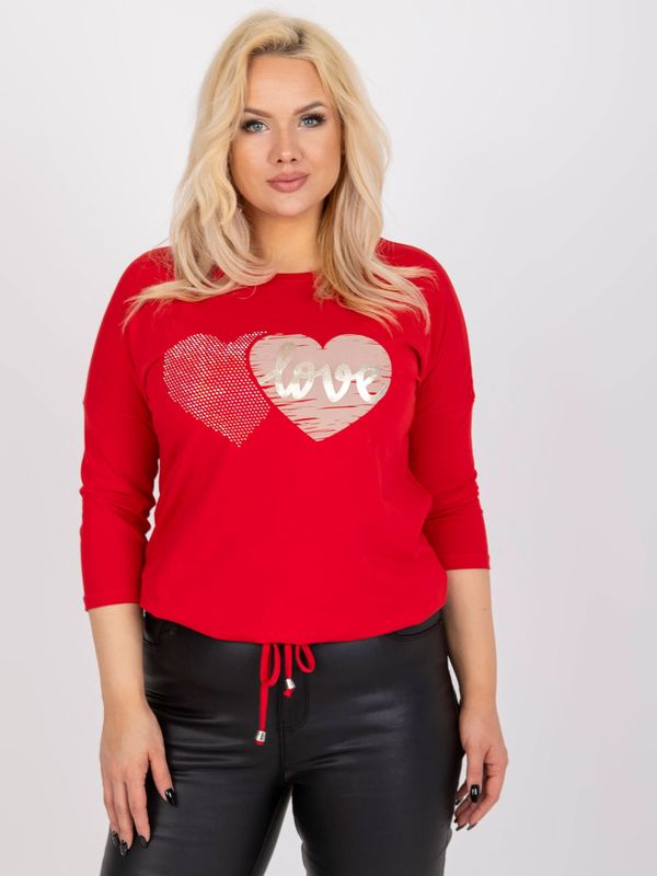 Fashionhunters Red blouse of larger size with round neckline