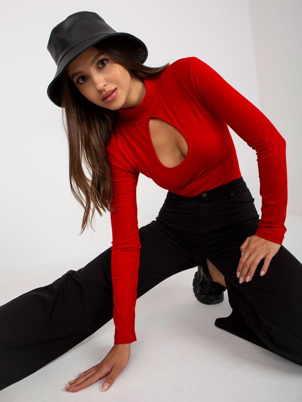 Fashionhunters Red cotton blouse with basic turtleneck