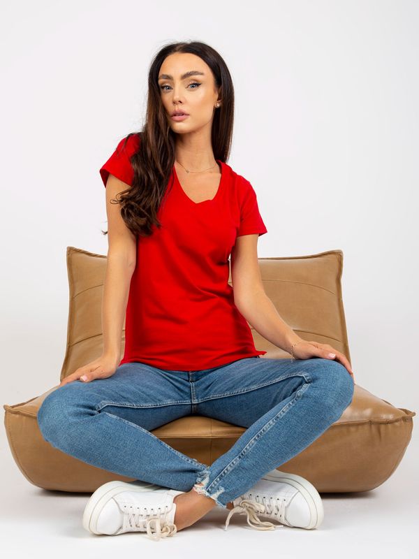 BASIC Feel Good Red cotton v-neck t-shirt