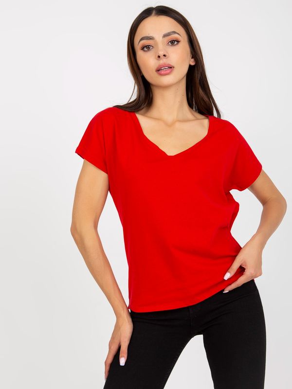 BASIC Feel Good Red cotton V-neck t-shirt BASIC