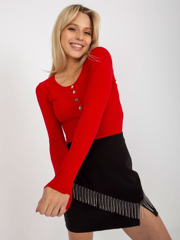 Fashionhunters Red Fitted Basic Striped Blouse