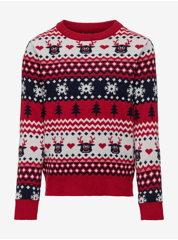 Only Red Girly Patterned Christmas Sweater ONLY Xmas - Girls