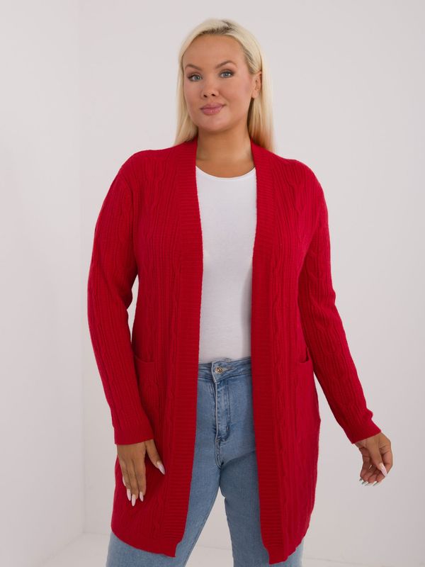 Fashionhunters Red knitted cardigan plus size