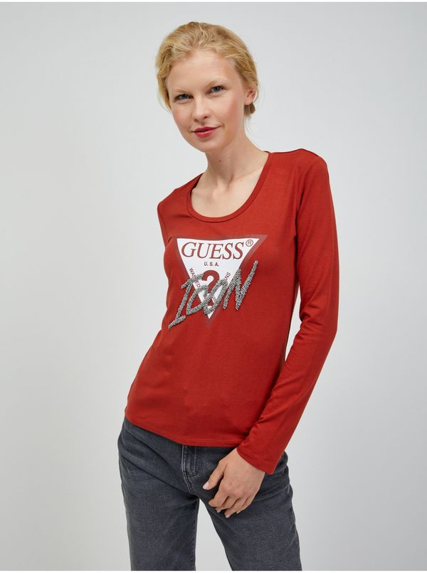 Guess Red Ladies Long Sleeve T-Shirt Guess - Women