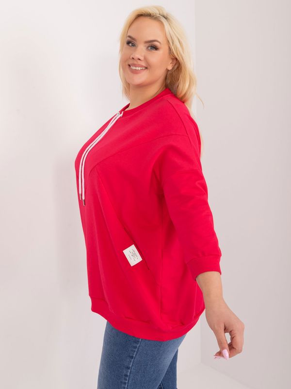 Fashionhunters Red loose blouse plus size with stitching