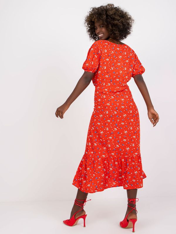 Fashionhunters Red midi dress for women with RUE PARIS prints