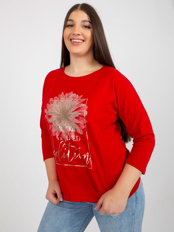Fashionhunters Red plus size blouse with inscription and application