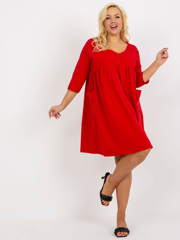 Fashionhunters Red sweatshirt dress plus size basic with pockets