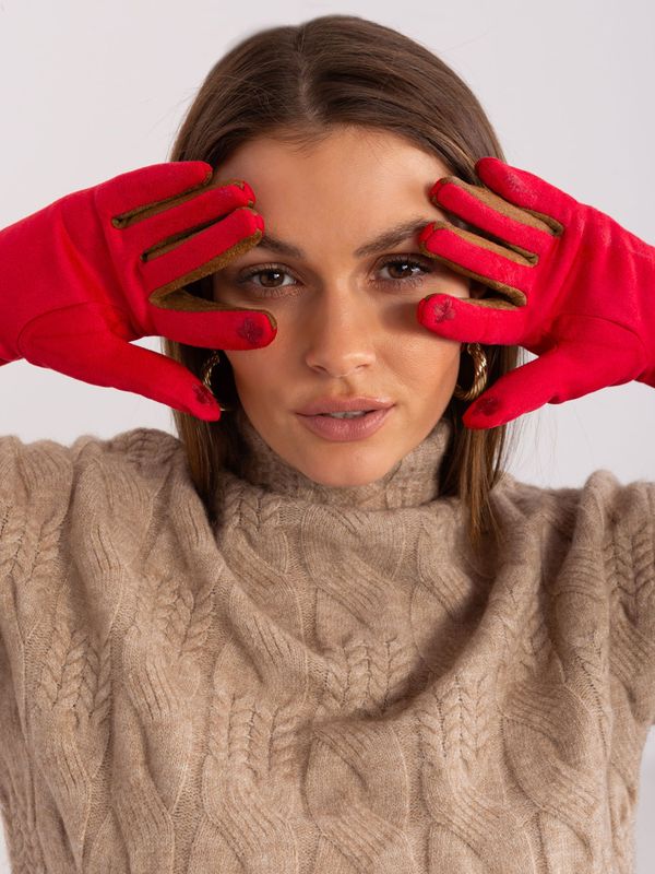 Fashionhunters Red touch gloves with a smooth pattern
