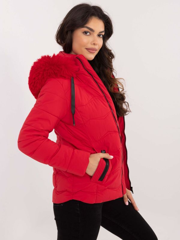 Fashionhunters Red transitional jacket with detachable hood