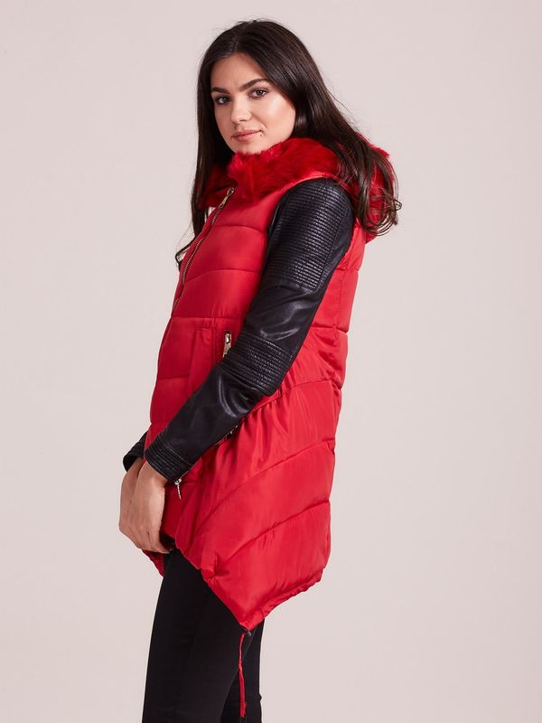Fashionhunters Red winter vest with hood and fur