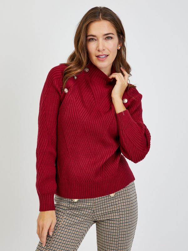 Orsay Red women's ribbed sweater with decorative buttons ORSAY