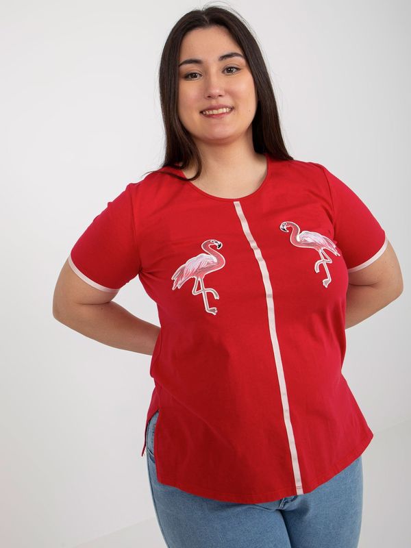 Fashionhunters Red women's T-shirt larger size with patches