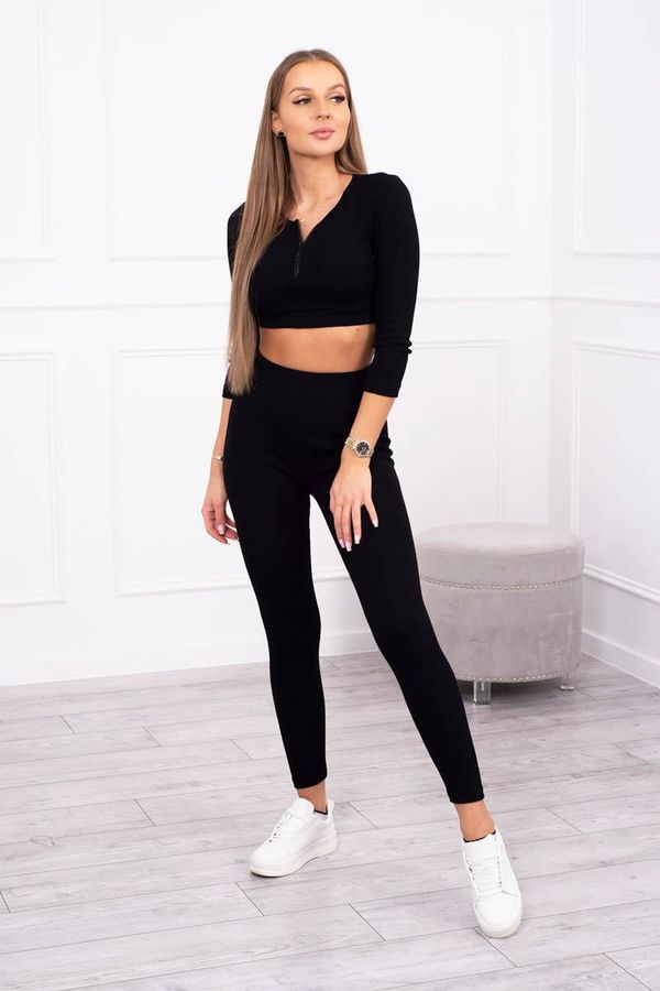 Kesi Ribbed crop top set in black