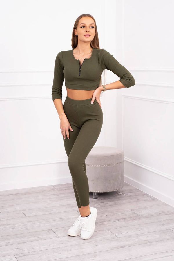 Kesi Ribbed crop top set in khaki color