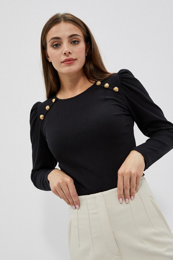 Moodo Ribbed knitted blouse with puffed sleeves - black