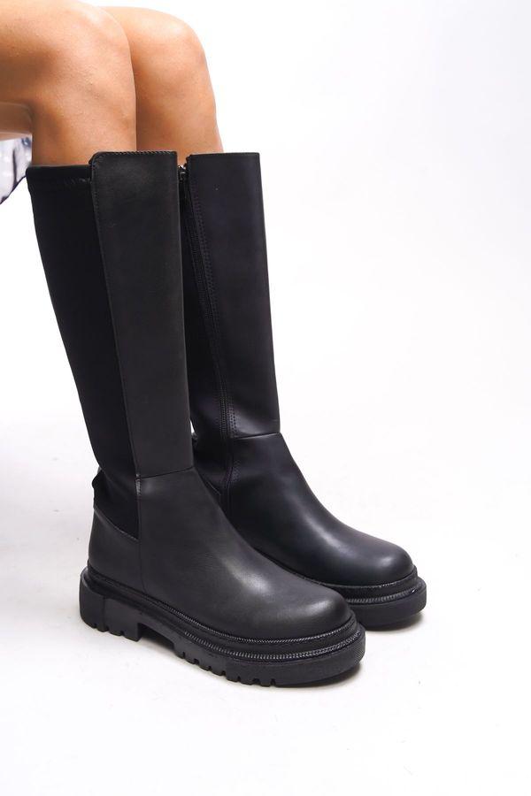 Riccon Riccon Ghyknu Women's Diving Fabric Knee High Boots 0012820 Black Skin