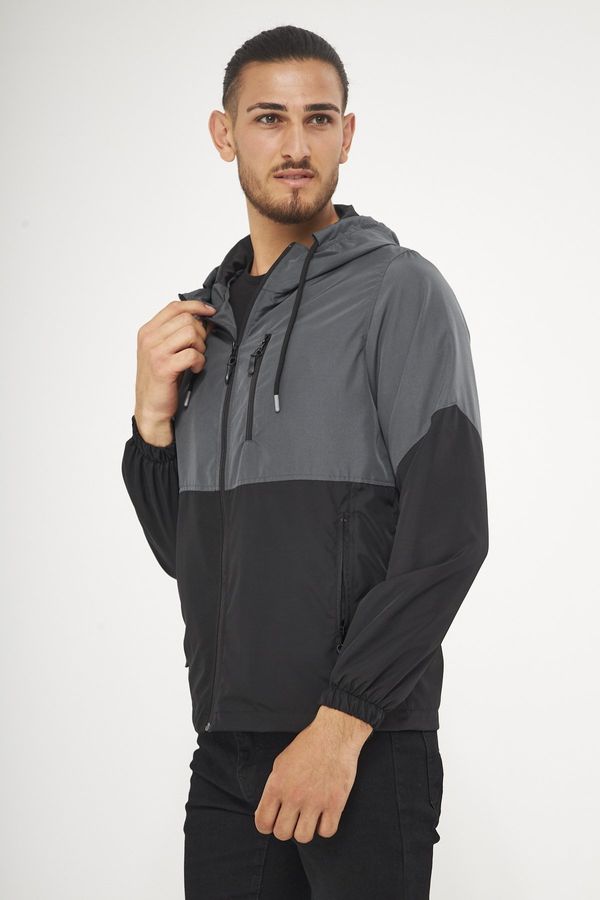 River Club River Club Men's Anthracite- Black Two Colors Inner Lined Water-Resistant Hooded Raincoat with Pocket.