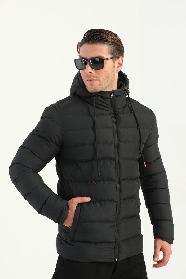 River Club River Club Men's Black Inflatable Winter Coat With A Lined Hooded Water And Windproof.