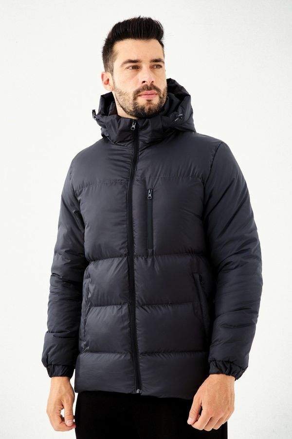 River Club River Club Men's Navy Blue Fibrous Hooded Water And Windproof Puffer Winter Coat