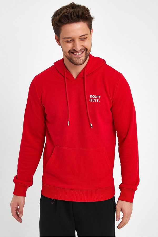 River Club River Club Men's Red Dont Quit Printed 3 Thread Hooded Sweatshirt