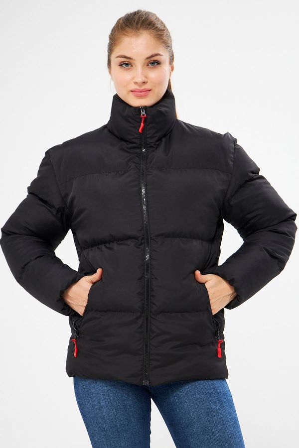 River Club River Club Women's Black Fiber Inner Water And Windproof Hooded Puffer Sports Winter Coat