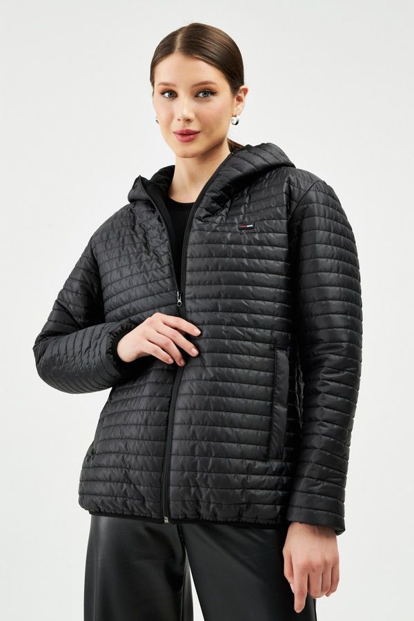 River Club River Club Women's Black Hooded Inner Lined Water And Windproof Coat.