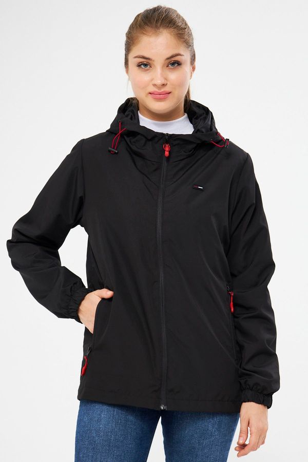River Club River Club Women's Black Inner Lined Waterproof And Windproof Hooded Raincoat With Pocket.