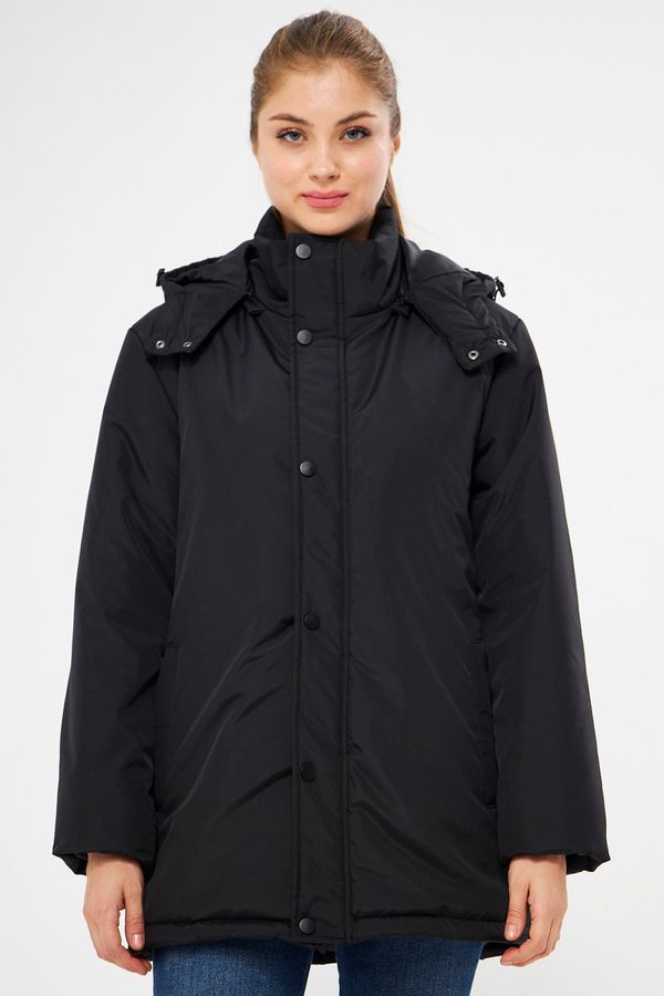 River Club River Club Women's Black Lined Removable Hooded Water And Windproof Winter Coat & Parka