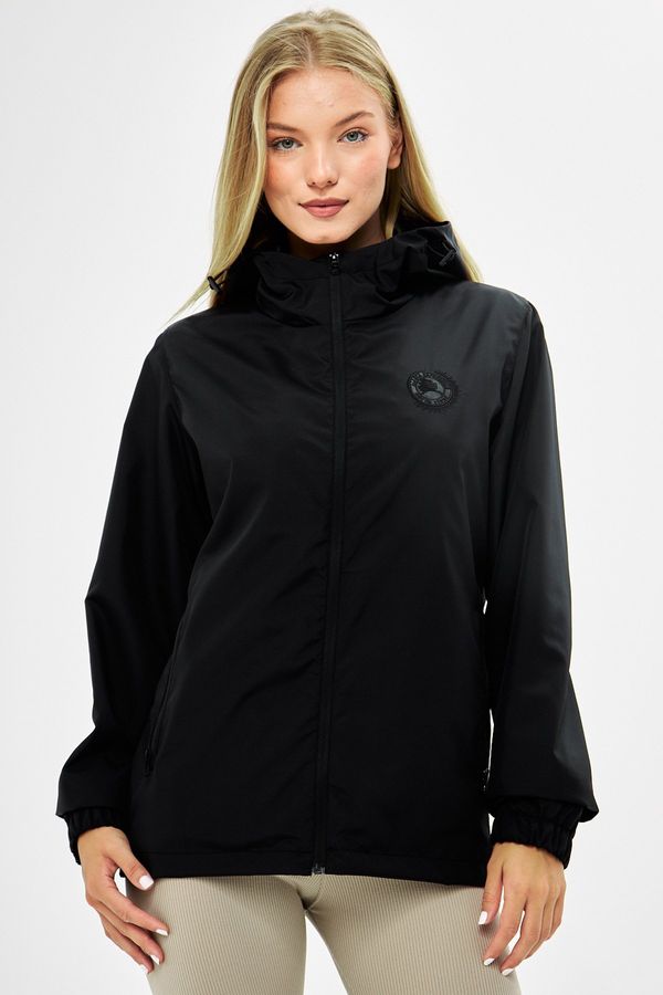 River Club River Club Women's Black Lined Water Resistant Hooded Raincoat with Pockets - Windbreaker Jacket
