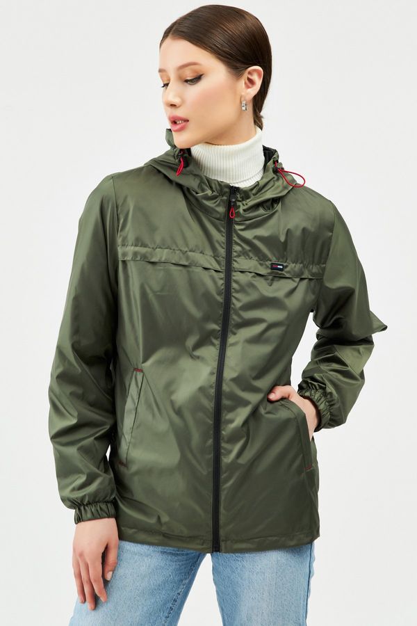 River Club River Club Women's Khaki Waterproof Hooded Inner Lined Raincoat with Pocket - Windbreaker Jacket