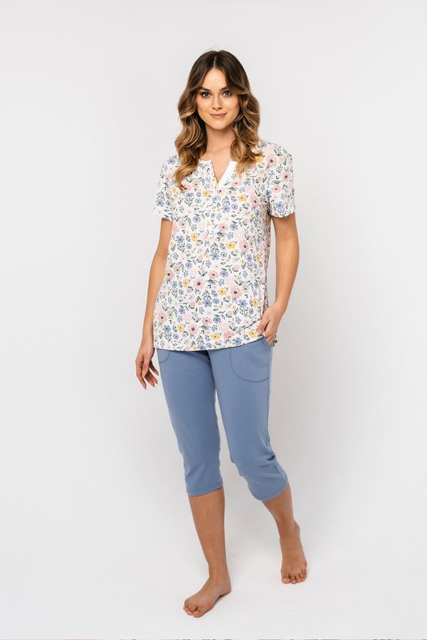 Italian Fashion Rosita ́s pyjamas, short sleeves, 3/4 pants - print/blue